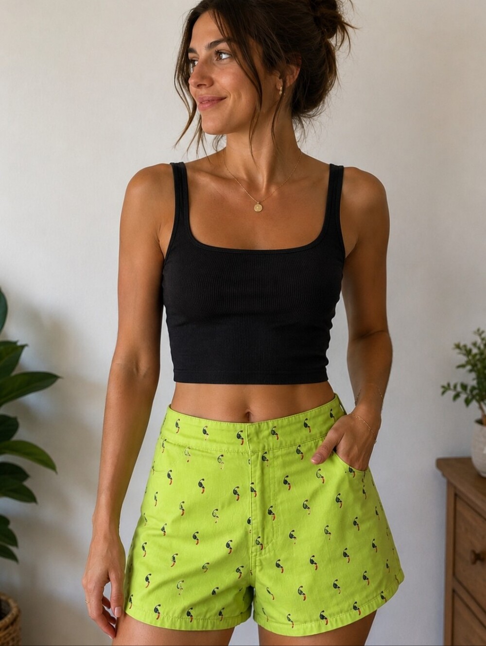 Lime Green Printed Women’s Shorts